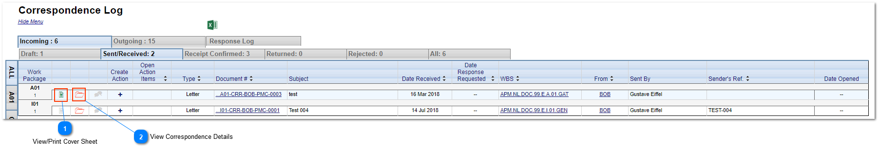 Viewing the Correspondence Log