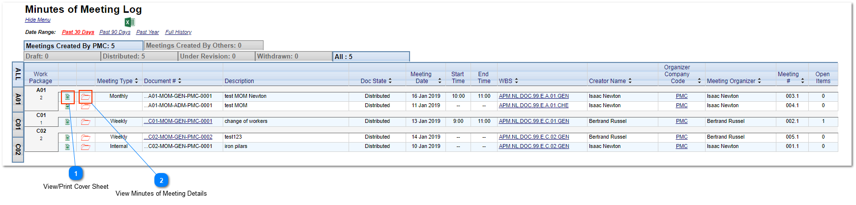 Viewing the Minutes of Meeting Log