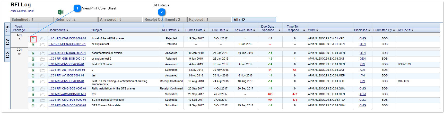 Viewing the Request For Information Log