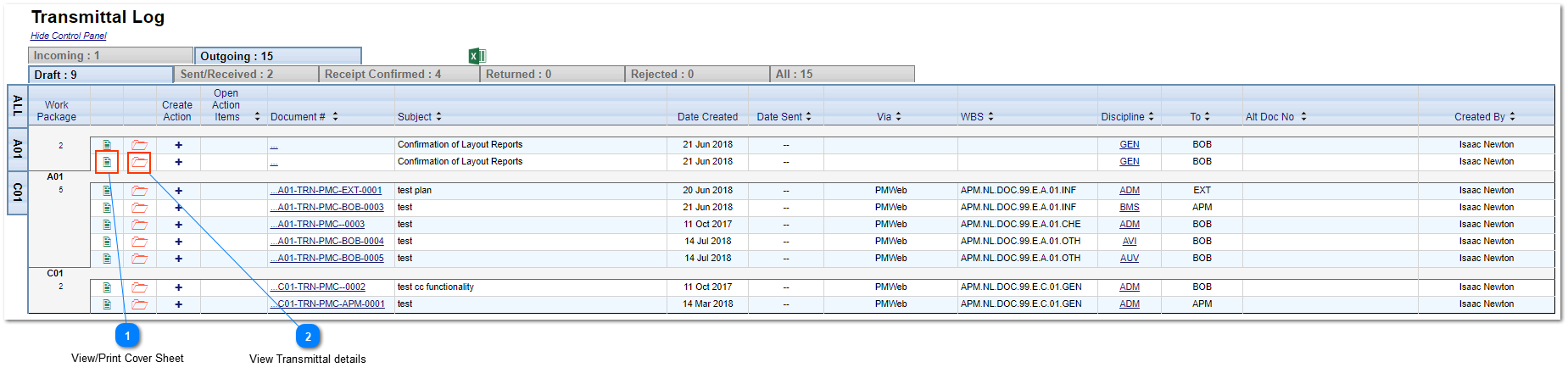 Viewing the Transmittal Log